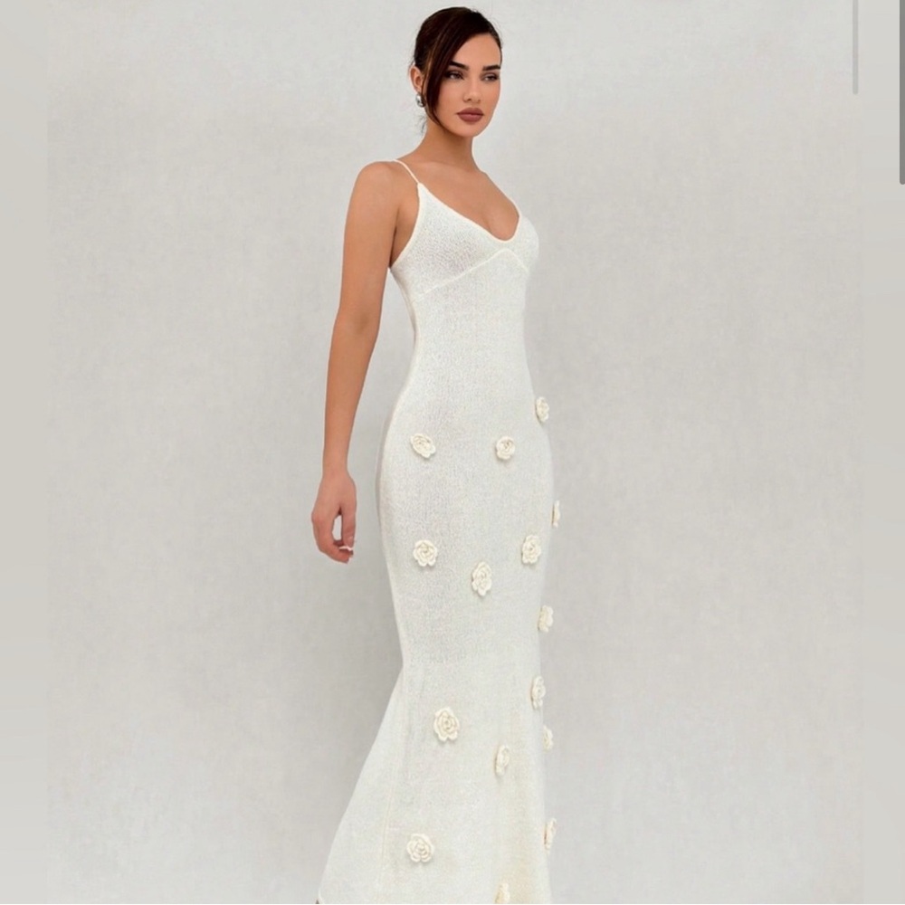 Elegant White Maxi Dress with Floral Accents